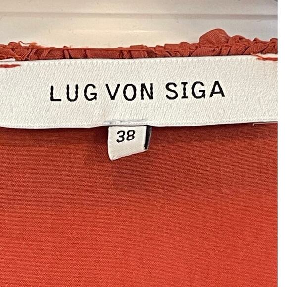 LUG VON SIGA Women’s Bianca Tie Top Ruffled Blouse Size 38 Rust/Coral Color - Picture 5 of 7